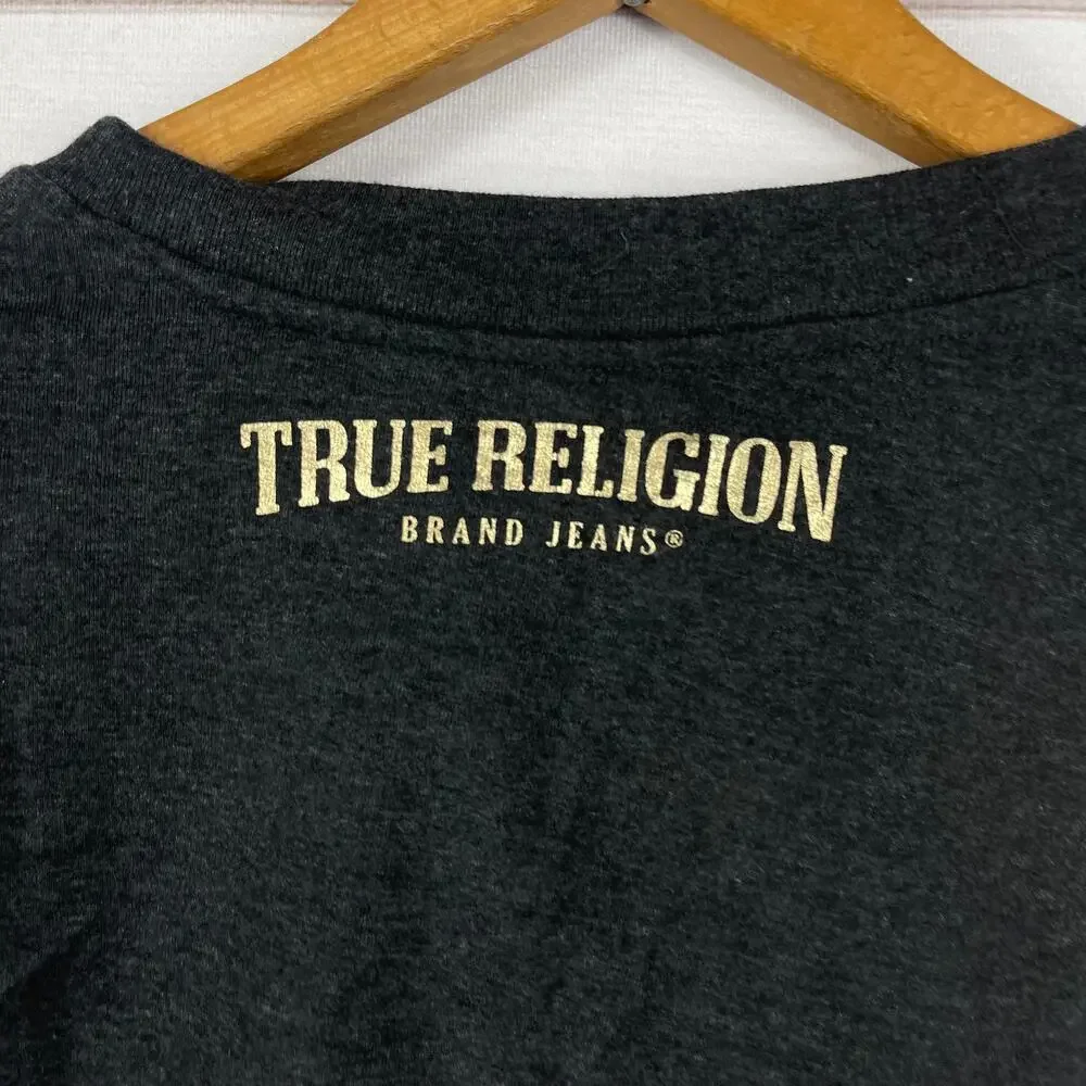 MENS TRUE RELIGION LOUNGEWEAR HORSESHOE‎ CHARCOAL V-NECK T-SHIRT SIZE XL